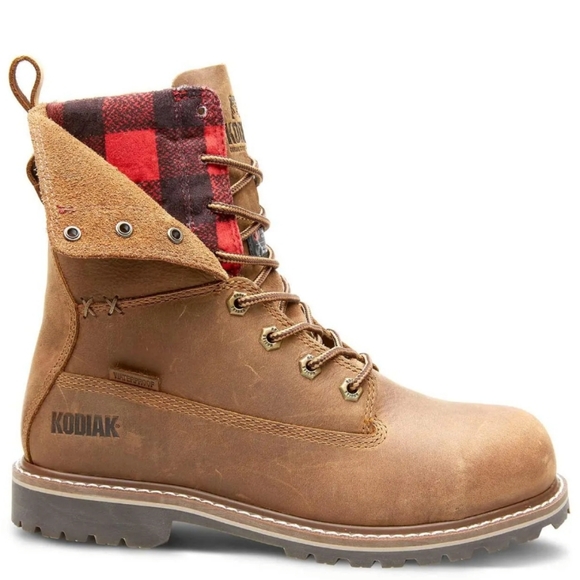 Kodiak BRALORNE leather boots plaid tan sz 7 waterproof winter cabincore hiking - Picture 4 of 14